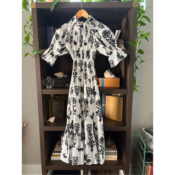 Guadalupe Inaya Black & White Pattern Midi Dress Size Small - Picture 3 of 9